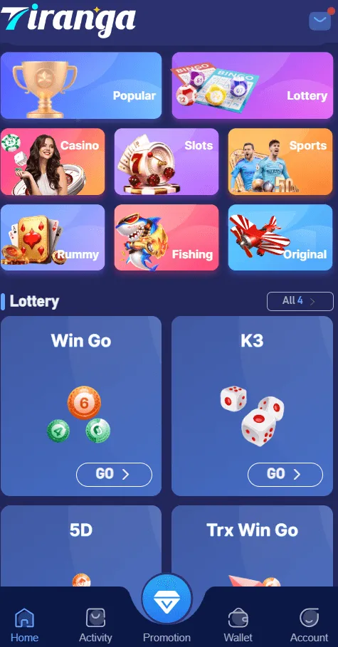 Various games available on Tiranga online