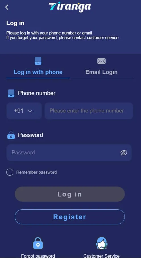 Steps for Tiranga Game Login
