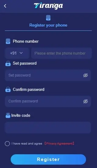 Tiranga Game Registration Page